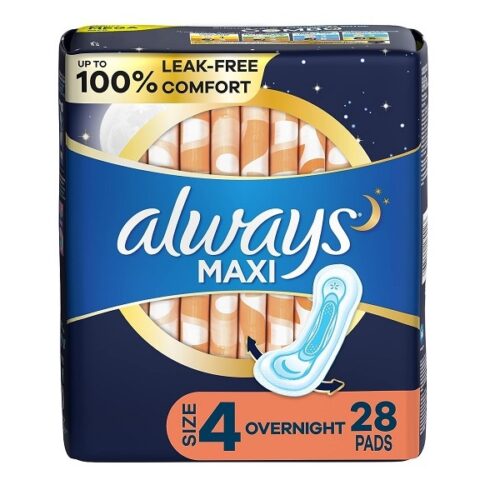Always Maxi Size 4 Feminine Pads without Wings Overnight Absorbency Unscented 28 Count