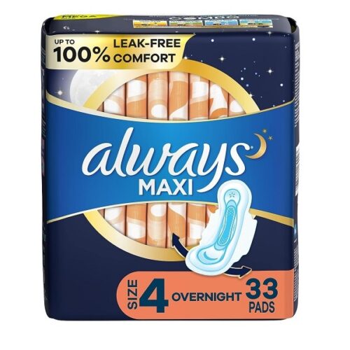 Always Maxi Overnight W/Flexi-Wings Unscented Pads , 33 Count
