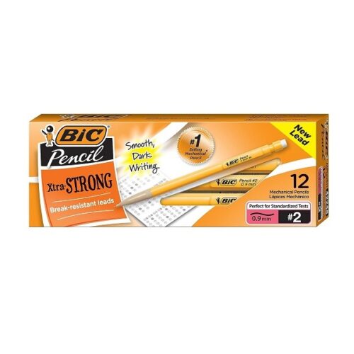 BIC Xtra-Strong Mechanical Pencil, Yellow Barrel, Thick Point (0.9mm), 12-Count